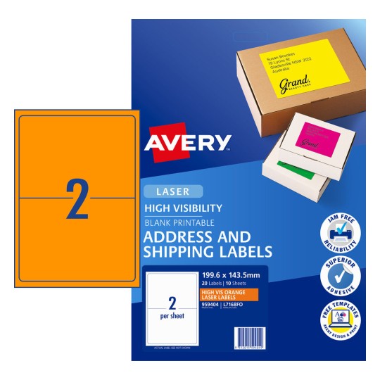 Fluoro Orange High Visibility Shipping Labels 959404 Content: 20 Labels / 10 Sheets