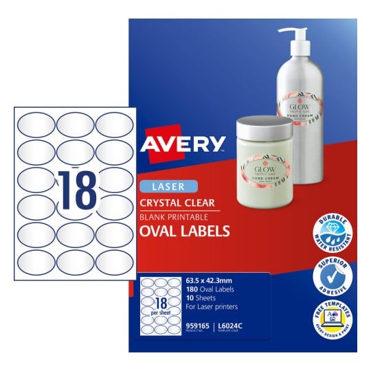 Crystal Clear Oval Multi-purpose Labels 959165 Content: 180 Labels / 10 Sheets