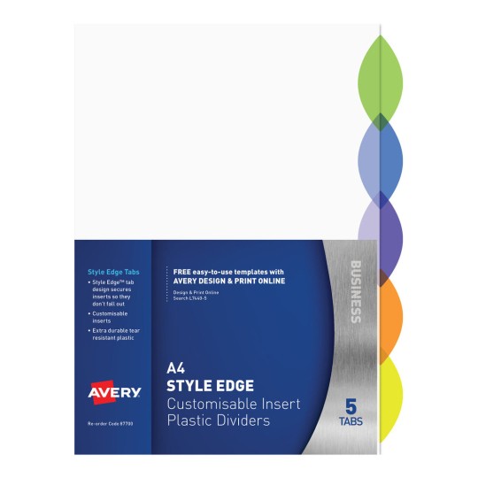 Style Edge Customisable Insert Dividers, 5 Tabs 87700