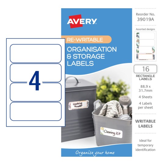 Organisation & Storage Labels 39019A Content: 16 Labels / 4 Sheets