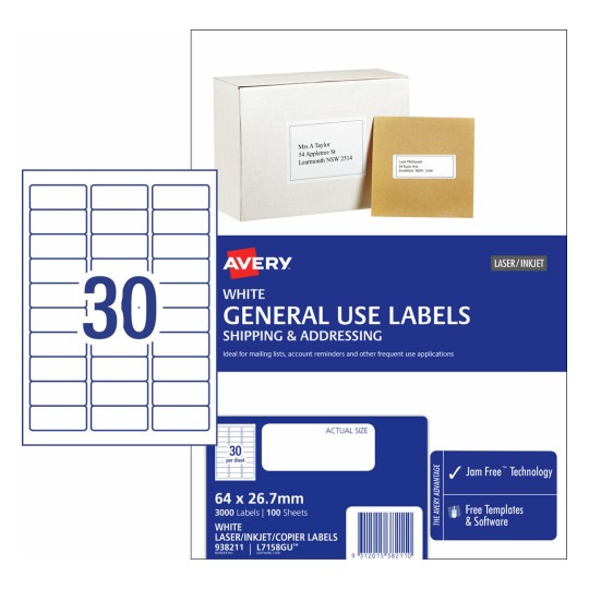 General Use Labels 938211 Content: 3000 Labels / 100 Sheets
