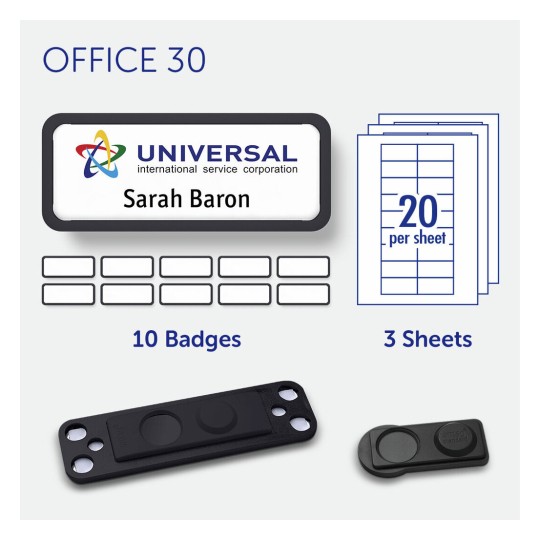 badgepoint Office 30 Name Badge, Black Frame with Extra Strong Magnetic Fastener BP99130