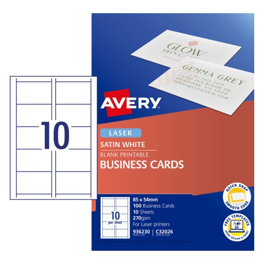 Satin Finish Business Cards 936230 Content: 100 Cards / 10 Sheets