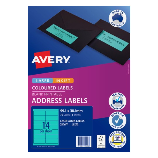 Avery Aqua Coloured Labels | 959423 | Avery Australia