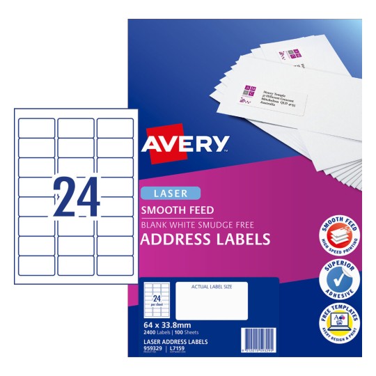 Address Labels with Smooth Feed 959329 Content: 2400 Labels / 100 Sheets