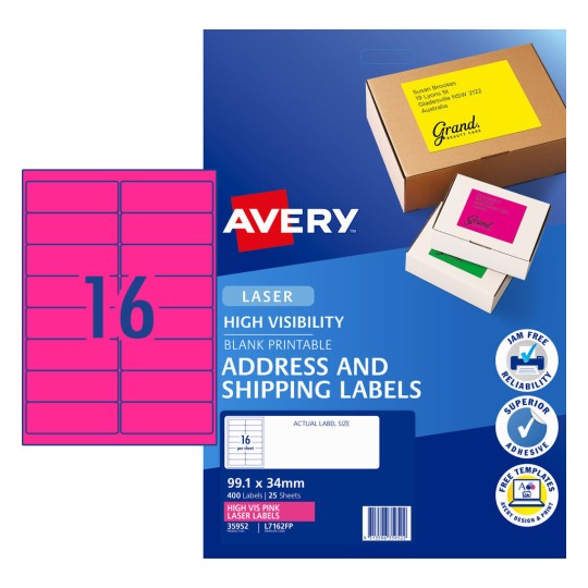 Fluoro Pink High Visibility Shipping Labels 35952 Content: 400 Labels / 25 Sheets
