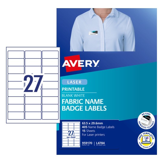 Fabric Name Badge Labels 959170 Content: 405 Labels / 15 Sheets