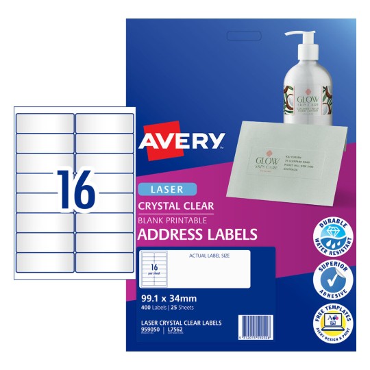Crystal Clear Address Labels 959050 Content: 400 Labels / 25 Sheets