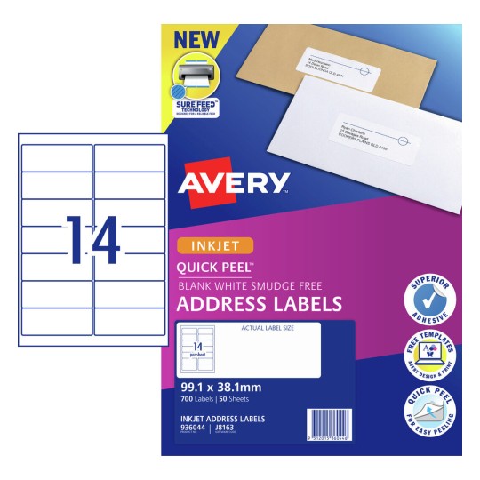Quick Peel Address Labels with Sure Feed 936044 Content: 700 Labels / 50 Sheets