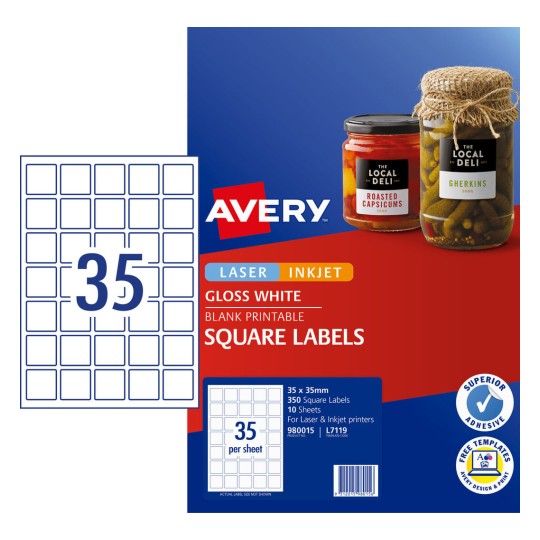 Glossy Square Labels 980015 Content: 350 Labels / 10 Sheets