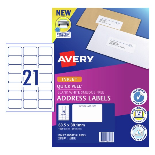 Quick Peel Address Labels with Sure Feed 936047 Content: 1050 Labels / 50 Sheets