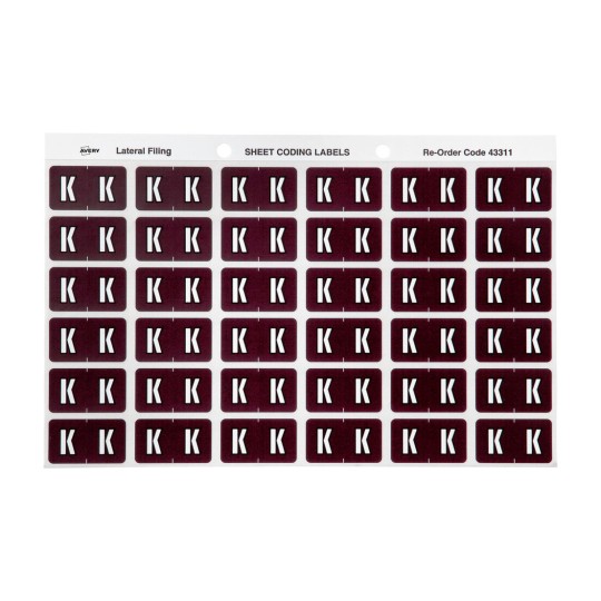 K Side Tab Colour Coding Labels 43311