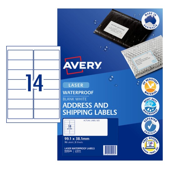 Avery Waterproof Labels 959426 Content: 70 Labels / 5 Sheets