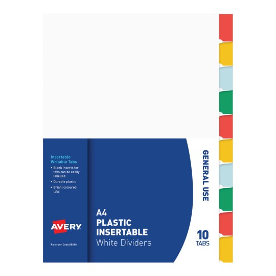 Plastic Insertable Dividers, 10 Tabs 85690