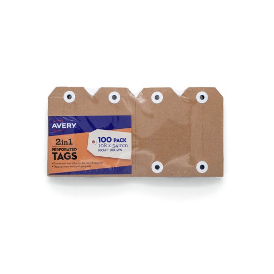 2in1 Perforated Tags Kraft Brown, 100 Pack 19000