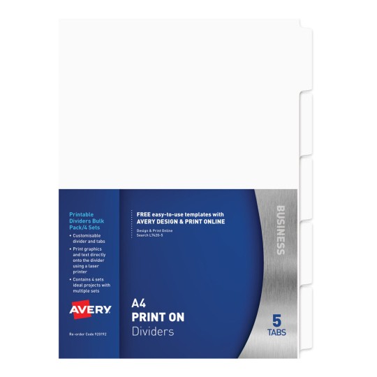 Print on Dividers, 5 Tabs, 4/sets 920192