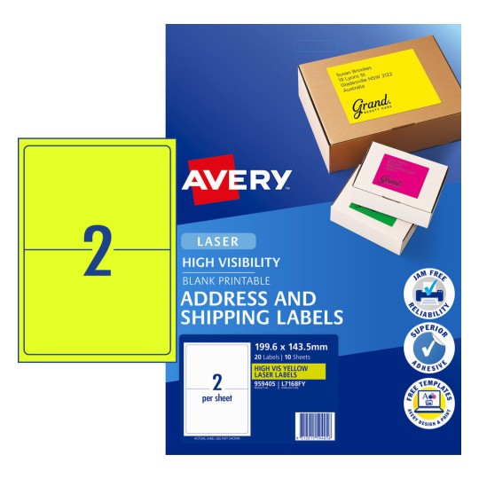 Fluoro Yellow High Visibility Shipping Labels 959405 Content: 20 Labels / 10 Sheets
