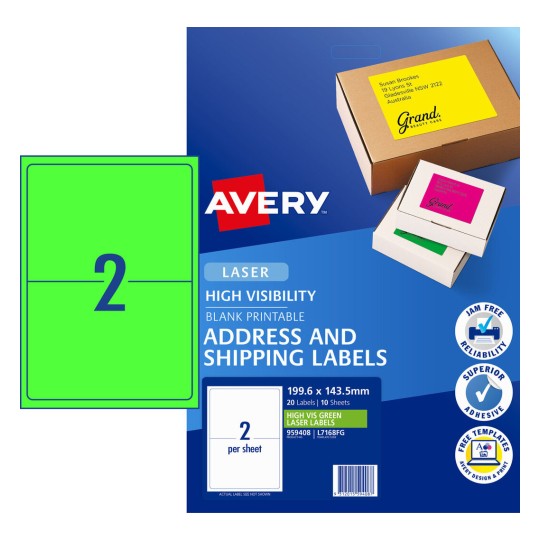 Fluoro Green High Visibility Shipping Labels 959408 Content: 20 Labels / 10 Sheets