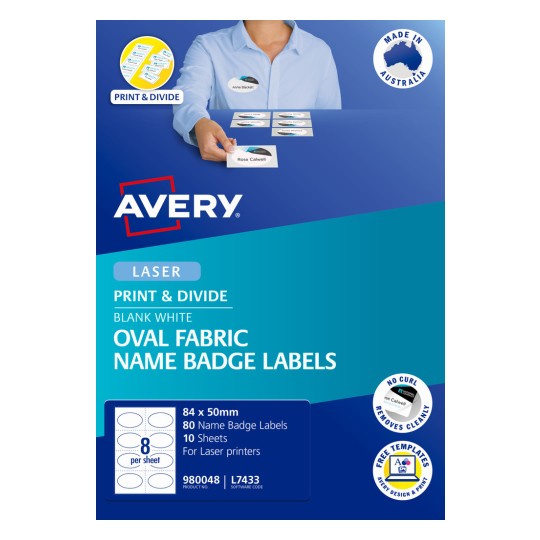 Oval Print & Divide Fabric Name Badge Labels 980048