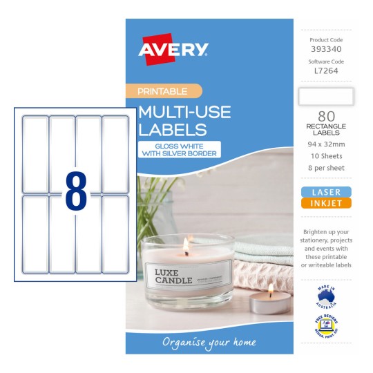 Multi-Use Labels With Silver Border 393340 Content: 80 Labels / 10 Sheets