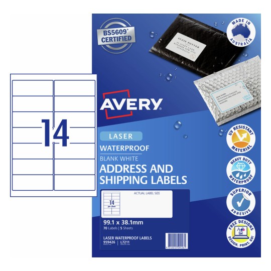 Avery Waterproof Labels 959426 Content: 70 Labels / 5 Sheets