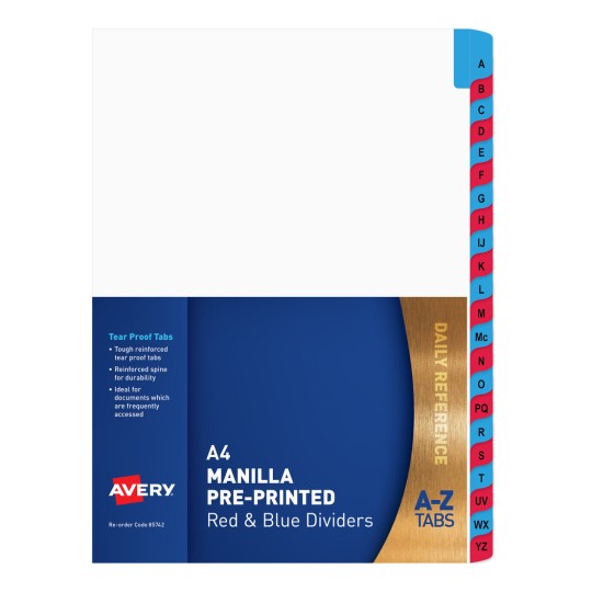 Pre-printed Dividers, Red & Blue, A-Z Tabs 85742