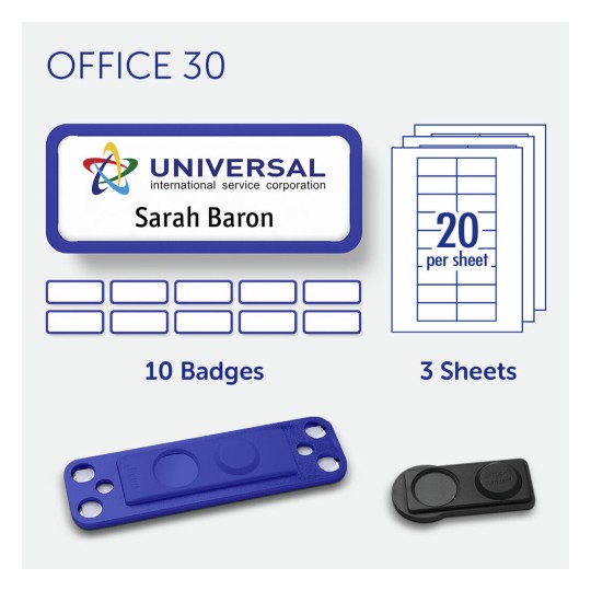 badgepoint Office 30 Name Badge, Blue Frame with Extra Strong Magnetic Fastener BP99129