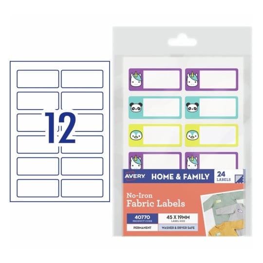 Avery No-Iron Fabric Labels 40770 Content: 24 Labels / 2 Sheets