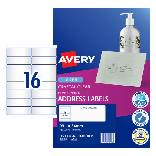 Crystal Clear Address Labels 958068 Content: 160 Labels / 10 Sheets
