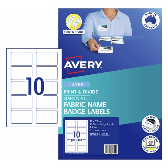 Fabric Print & Divide Name Badge Labels 980056 Content: 50 Label / 5 Sheet