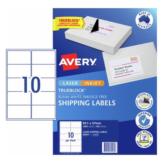 Shipping Labels with Trueblock 959031 Content: 1000 Labels / 100 Sheets