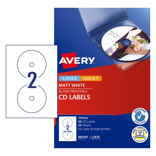 White CD Labels 960101 Content: 50 Labels / 25 Sheets