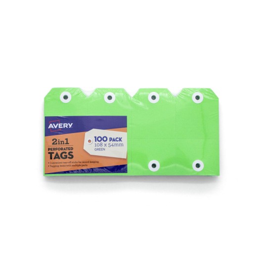 2in1 Perforated Tags Green, 100 Pack 19002