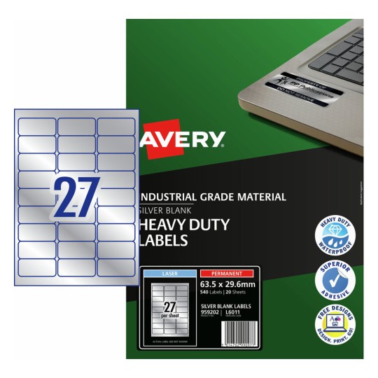 Silver Heavy Duty Labels 959202 Content: 540 Labels / 20 Sheets