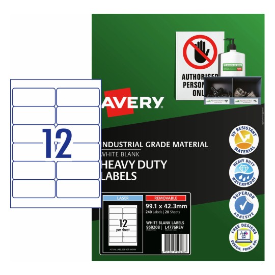 Heavy Duty Removable Labels 959208 Content: 240 Labels / 20 Sheets
