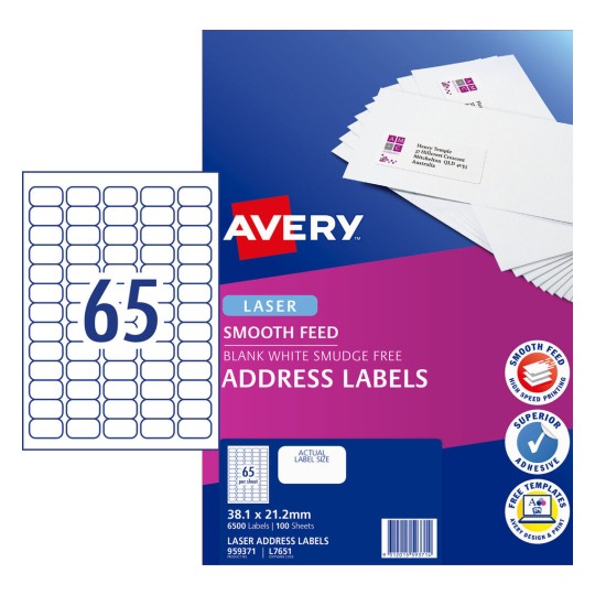 Address Labels with Smooth Feed 959371 Content: 6500 Labels / 100 Sheets
