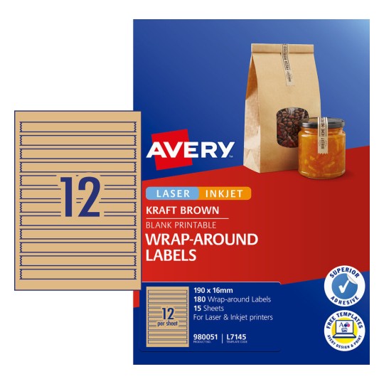 Kraft Brown Wraparound Labels 980051 Content: 180 Labels / 15 Sheets