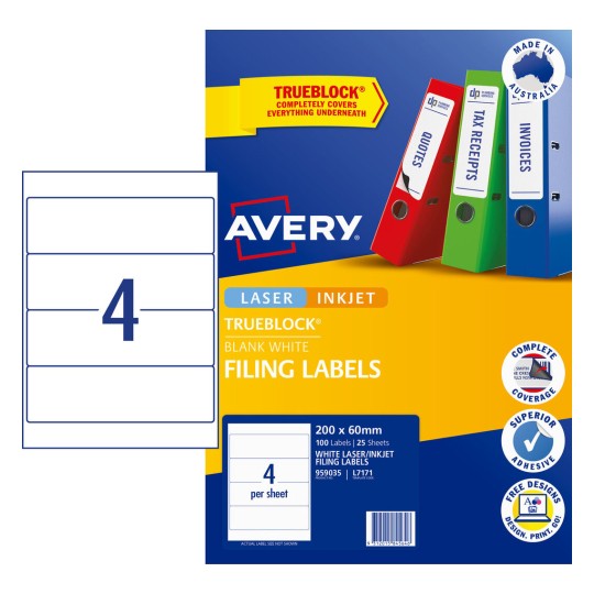 Filing Labels 959035 Content: 100 Labels / 25 Sheets