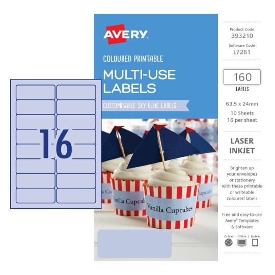 Sky Blue Coloured Labels 393210 Content: 160 Labels / 10 Sheets