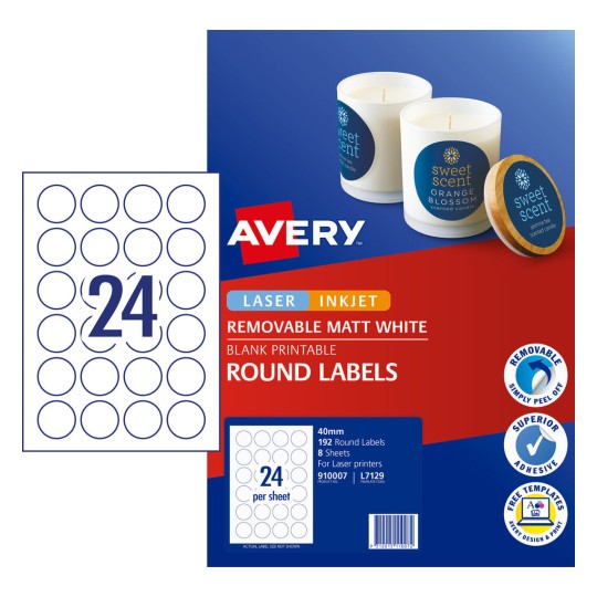40mm Round - A4 White Stickers Labels Sheets