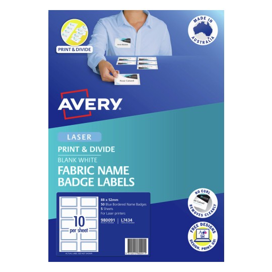 Fabric Print & Divide Name Badge Labels with Blue Border 980091