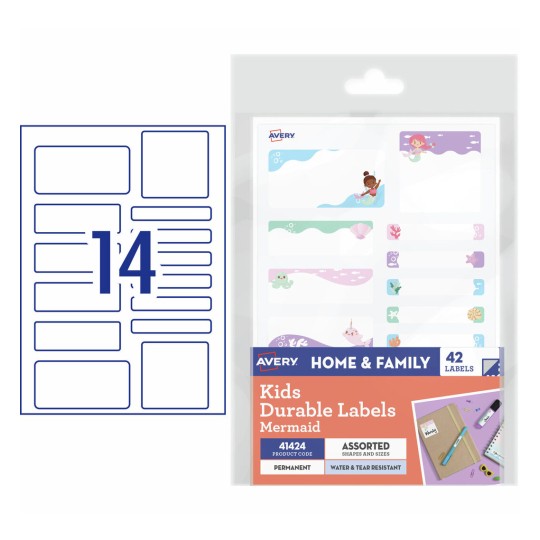 Avery Kids Durable Labels "Mermaid" 41424 Content: 42 Labels / 3 Sheets