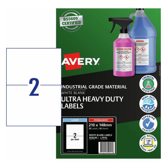 Ultra-Resistant Chemical Grade Labels 959245 Content: 20 Labels / 10 Sheets