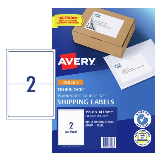 Shipping Labels with Trueblock 936036 Content: 100 Labels / 50 Sheets