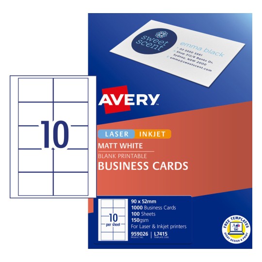 Matt Finish Business Cards 959026 Content: 1000 Cards / 100 Sheets