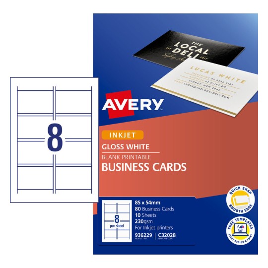 Gloss Finish Business Cards 936229 Content: 80 Cards / 10 Sheets