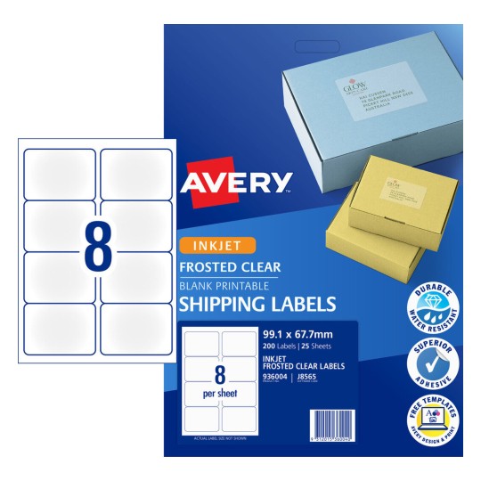 Frosted Clear Shipping Labels 936004 Content: 200 Labels / 25 Sheets