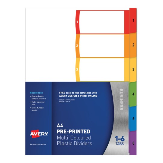 Polypropylene ReadyIndex Dividers, 1-6 Tabs 920146