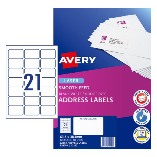 Address Labels with Smooth Feed 959090 Content: 5250 Labels / 250 Sheets