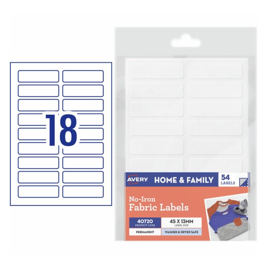 Avery No-Iron Fabric Labels 40720 Content: 54 Labels / 3 Sheets